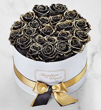 Magnificent Roses® Preserved Gold Kissed Black Roses